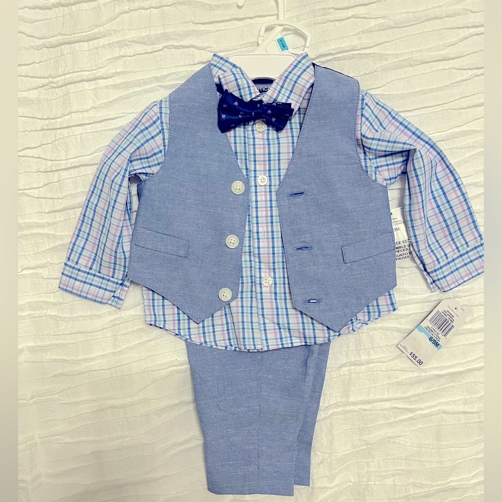 NWT 6-9 Month baby blue Nautica 4 Piece Suit Set